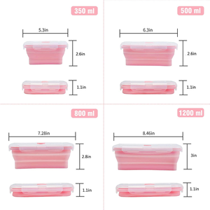 Fiambrera cuadrada plegable de silicona cuadrada resistente al calor de 800ml, contenedor de tazón de comida - Product Image 4