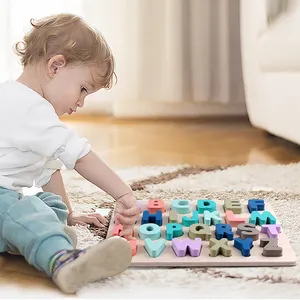 Yüksek kaliteli harfler yap-boz blokları 3D ahşap oyuncaklar Montessori erken eğitim çocuk Abc blokları çocuklar için