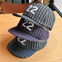 Gorra de Moda Urbana Unisex de 6 Paneles, de Algodón Bordado a Rayas Vintage, Ajustable, con Visera Plana, para Todas las Temporadas