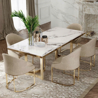Table à manger en marbre de luxe moderne avec finition dorée en acier inoxydable pour la maison, l'hôtel, l'appartement ou l'atelier-Prix d'usine