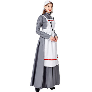 Disfraz de Enfermera Medieval, Falda Larga, Delantal, Velo, Gris, Blanco, Cruz Roja, Vestido de Cosplay para Adultos, Disfraz de Halloween - Product Image 5