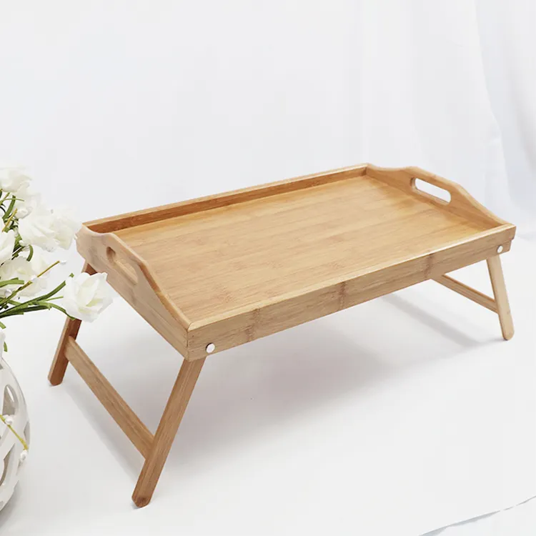 Foldable Bamboo Bed Breakfast Food Serving Tray Table With Phone Holder Fits Up To 17.3 Inch Laptops And Most Tablets