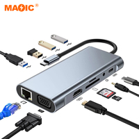 Station d'accueil USB Hub Type C vers HDMI VGA USB RJ45 Ethernet Lan 11 en 1 Hub USB C