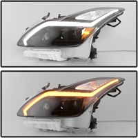 Phares LED noirs 12V 6000K avec clignotants séquentiels et feux de jour (DRL) pour Infiniti G37 Q60 Coupé 2008-2015 – Nouveaux