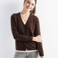 Reine Woll-Strickjacke für Damen mit Faux-Layer-Look, Einreihig, V-Ausschnitt, Lässig für Büro und Alltag, Herbst-Winter Damenmode