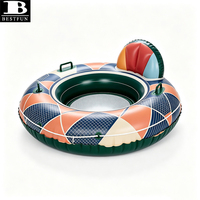 Bouée de rivière gonflable robuste avec poignées, motif mosaïque, siège en maille, chaise longue flottante pour adultes