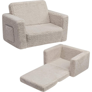 Canapé-lit pliable 2-en-1 en peluche pour enfants, transat <span class=keywords><strong>convertible</strong></span> pour tout-petits, <span class=keywords><strong>fauteuil</strong></span> doux en mousse nuage pour salle de jeux - Vente en gros - Product Image 1