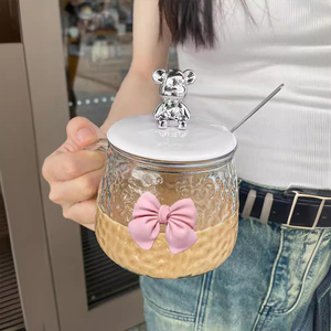 Caneca de Vidro para Café com Leite, Lembrança de Casamento Única e Fofa, para Uso em Casa ou Escritório, com Alça, Tampa e Colher - Product Image 2