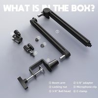 Bras de support de bureau réglable à profil bas pour diffusion, avec filetage 3/8" ou 5/8", bras peu encombrant pour positionnement sous le moniteur