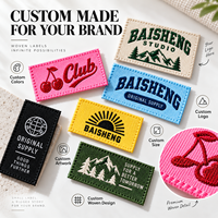 Étiquette textile rectangulaire personnalisée avec logo, couleur assortie et surpiqûres pour vêtements, étiquette tissée