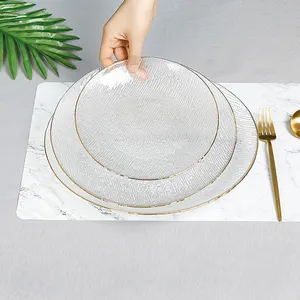 Золотые Свадебные стеклянные зарядные тарелки оптом обеденные блюда для вечеринки под тарелкой с золотым ободом
