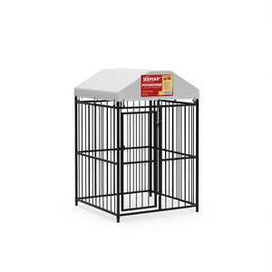 Black Steel Dog Kennel 48x36x48 In Outdoor Pet House With Polyethylene Roof <b>Large</b> Breed Use - Product Image 1