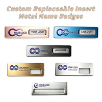 Badge nominatif métallique personnalisé à insert interchangeable, avec logo imprimé au laser, étiquette d'identification réutilisable et remplaçable, plaque nominative pour employé avec carte en papier