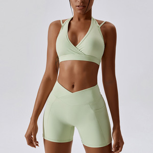 Conjunto Deportivo de Dos Piezas de Secado Rápido y Transpirable para <span class=keywords><strong>Yoga</strong></span>, Bra Deportivo y Pantalones Cortos para Gimnasio, Conjuntos de Entrenamiento para <span class=keywords><strong>Mujer</strong></span> - Product Image 4