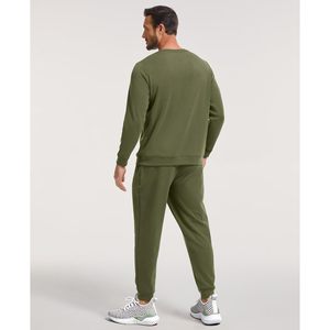 <b>Men's</b> Olive Green Casual Sweatshirt And Joggers <b>Set</b> Crew Neck Long Sleeve Solid Color Knitted Breathable Autumn Wear - Product Image 2