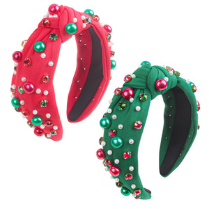 Serre-têtes de Noël rouges et verts, bandeaux à strass perlés, coiffure pour femmes, accessoire de mode hiver 2023 - Product Image 1