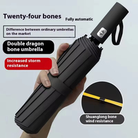 Parapluie entièrement automatique à double armature UV, 24 baleines, revêtement noir, pliable en trois sections, idéal pour cadeau avec logo personnalisé
