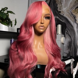 Parrucche Frontali in Pizzo 13x4 Senza Colla, <span class=keywords><strong>Capelli</strong></span> Umani Brasiliani, Densità 200%, Colore <span class=keywords><strong>Rosa</strong></span>, Pre-Plucked, Ondulate, per Donna - Product Image 1