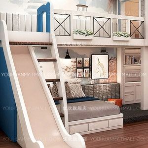 <span class=keywords><strong>Lit</strong></span> superposé en bois massif bleu pour enfants avec espace <span class=keywords><strong>de</strong></span> jeu, <span class=keywords><strong>lit</strong></span> d'escalade, base secrète pour jeux d'imitation, design minimaliste - Product Image 2