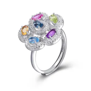 A5484 anello regolabile con pietre preziose naturali di colore misto in argento Sterling 925 di nuovi arrivi per le donne