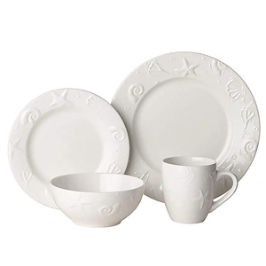 Juego de 4 platos de cocina blancos con diseño en relieve, taza, juego de vajilla de cerámica, <span class=keywords><strong>gres</strong></span>, porcelana, diseño personalizado - Product Image 4