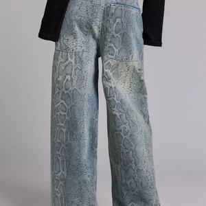 Jeans de mezclilla vintage rasgados de cintura alta para mujer, estilo holgado y recto, con doble cintura, lavado desgastado, a la moda - Product Image 3