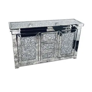 خزانة جانبية مصنوعة يدويًا بتصميم الماس المسحوق والمرايا - Product Image 1