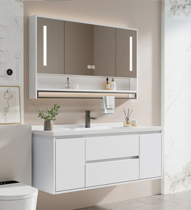 Armoire de salle de bain blanche de luxe légère, armoire à miroir intelligente avec dessus en marbre et rangement multi-espaces - Product Image 2