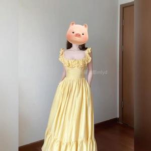 Vestido Largo Vintage de Chifón Transpirable con Cuello Cuadrado Francés, Volantes y Cintura Elástica, Estampado Floral, para Verano 2025, Ropa Casual de Vacaciones - Product Image 4