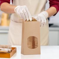 Sacs en papier kraft personnalisés multi-tailles avec fenêtre et fermeture à lien métallique, sacs en papier brun pour biscuits, café, autocollants faits main