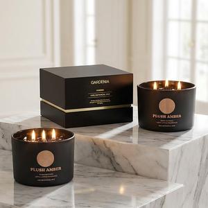 Bougie parfumée de luxe avec logo personnalisé, bougies parfumées en cire de soja, pot <span class=keywords><strong>noir</strong></span> givré, bougie parfumée - Product Image 2