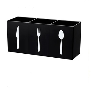 Boîte de <span class=keywords><strong>rangement</strong></span> moderne en plastique acrylique à 3 grilles pour argenterie <span class=keywords><strong>Vaisselle</strong></span> rectangulaire Cuisine Restaurant Stockage des aliments Aluminium - Product Image 5