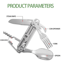 GHK couteau pliant détachable Portable 6 en 1 pour l'extérieur, cuillère fourchette couverts ensemble ustensiles de Camping