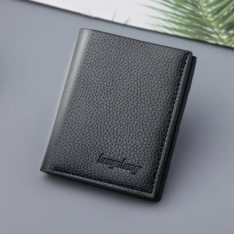 Pure PU leather lychee pattern wallet men's card wallet customization
