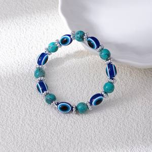 Reçine nazar hematit boncuklu bilezik el yapımı boncuklu elastik ayarlanabilir Vintage turkuaz moda hediye takı - Product Image 6