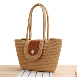 Bolso de Paja Tejida con Cierre de Cremallera, Diseño a Rayas, Bolso de Mano Casual para Mujer, Estilo Natural Ligero, Uso Diario, Gran Capacidad - Product Image 3