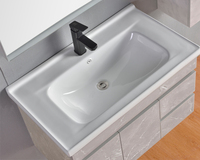 Meuble-lavabo flottant avec vasque en céramique intégrée, mobilier mural moderne en contreplaqué pour projets hôteliers et villas
