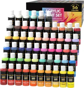 Conjunto de tinta acrílica 56 cores (2 onças /60 ml cada) acabamento fosco pigmentos ricos à prova d'água tintas para pintura iniciantes e artistas