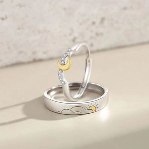 Romantic the Sun and Moon Rhinestone <b>Couple</b> <b>Ring</b> for Wedding Jewelry Valentine's Day Gift Open Adjustable <b>Ring</b> - Product Image 3