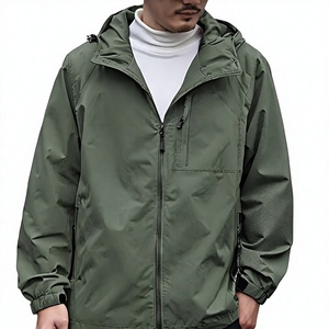Parka longue tissée imperméable à capuche pour homme, couleur unie, fermeture éclair, vêtement d'extérieur décontracté avec poches, coupe classique - Product Image 2