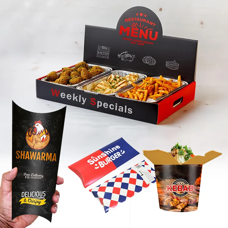 Custom Printed Takeaway French Fries Cone Biodegradable Food Grade Doner Kebab Burrito Paper Shawarma Packaging Box