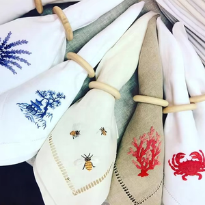 Venta al por mayor servilletas de lino personalizadas con monograma bordado Hemstitch servilleta de cena de lino blanco - Product Image 1