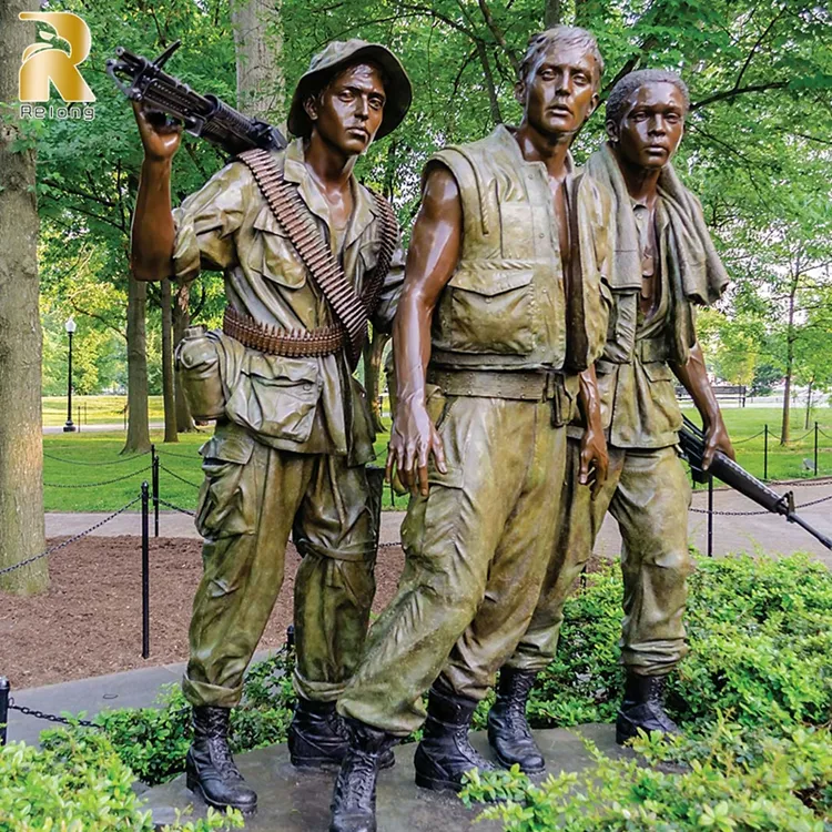 Tamanho de vida famoso fundição três servidores vietnã ao ar livre bronze estátua de soldado escultura
