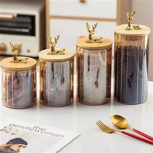 Botol penyimpan kulit rusa, toples kue Natal, penyimpan makanan Nordik rusa kaca besar dengan tutup gandum - Product Image 3