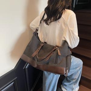 Retro Style Design Canvas Tote <b>Bag</b> Travel Pack Unisex Fashion Large Capacity Short <b>Trip</b> Luggage Single Shoulder <b>Bag</b> - Product Image 3