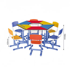 Système de bureau d'étude hexagonal modulaire pour enfants Fournitures Scolaires de salle de classe française 6 pièces Table pour étudiants - Product Image 3