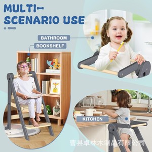เก้าอี้ไม้เด็กแบบพับได้สำหรับล้างมือ เก้าอี้ไม้เด็กแบบวางเท้า ขายส่ง - Product Image 2