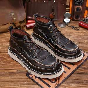 Nouvelles Bottes Décontractées pour Hommes 2026 - Bottes de Travail Tendance en Cuir Véritable Antidérapantes, Rehaussées, à Pompons, Doublées Polaire, Chaudes et Respirantes - Product Image 1