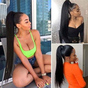 Drawstring Human <b>Hair</b> Ponytail <b>Extension</b> 100g Wrap Around Ponytails Afro Kinky Curly Clip in Virgin Brazilian Straight Ponytail - Product Image 6