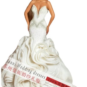 Vestido de Novia: Vestido de Novia Sirena con Escote Profundo en V para Mercados Transfronterizos Africanos - Product Image 4